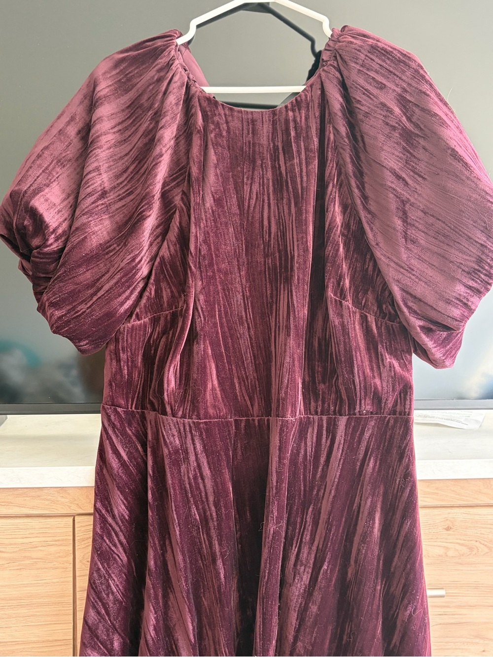 H&M XL Plum Velvet Textured Puff Sleeve Mini Dress